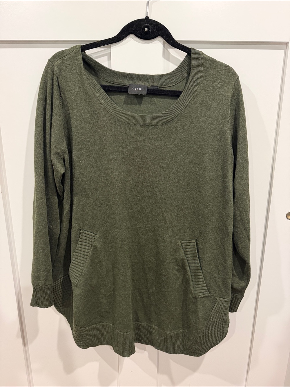 Cyrus Olive Scoop Neck Knit Sweater